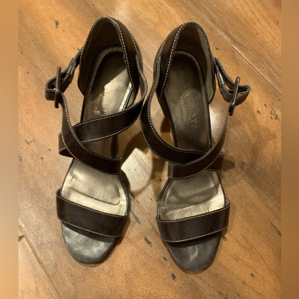 EUC Talbots Carmelo Black Leather Heeled Sandals 7.5